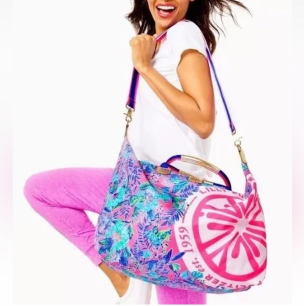 Lilly Pulitzer Whitleigh Packable Weekender Bag Duffle Tote Pink Isle Travel